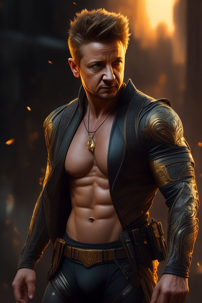 little-shrew793: Jeremy Renner, tight underwear, big biceps, big bulge,  huge bulge in underwea, hawkeye underwear outfit, huge bulge, HDR, UHD,  64k, Highly detailed face, masculine face, perfect face, soft lighting,  high quality,