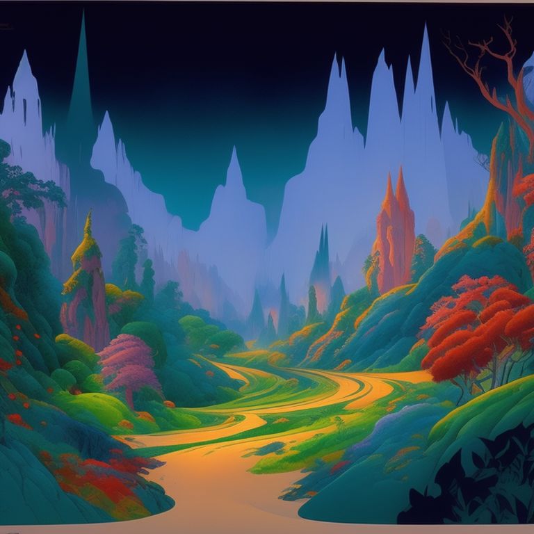don bluth cel background haunted mines, with vibrant colors and magical creatures, reminiscent of disney's "fantasia"

- don bluth cel background of a fantastical forest, with vibrant colors and magical creatures, reminiscent of disney's "fantasia", Highly detailed, Whimsical, Intricate, Watercolor style, Trending on Artstation HQ, art by glen keane, Mary Blair, eyvind earle, claude coats, and andreas deja.