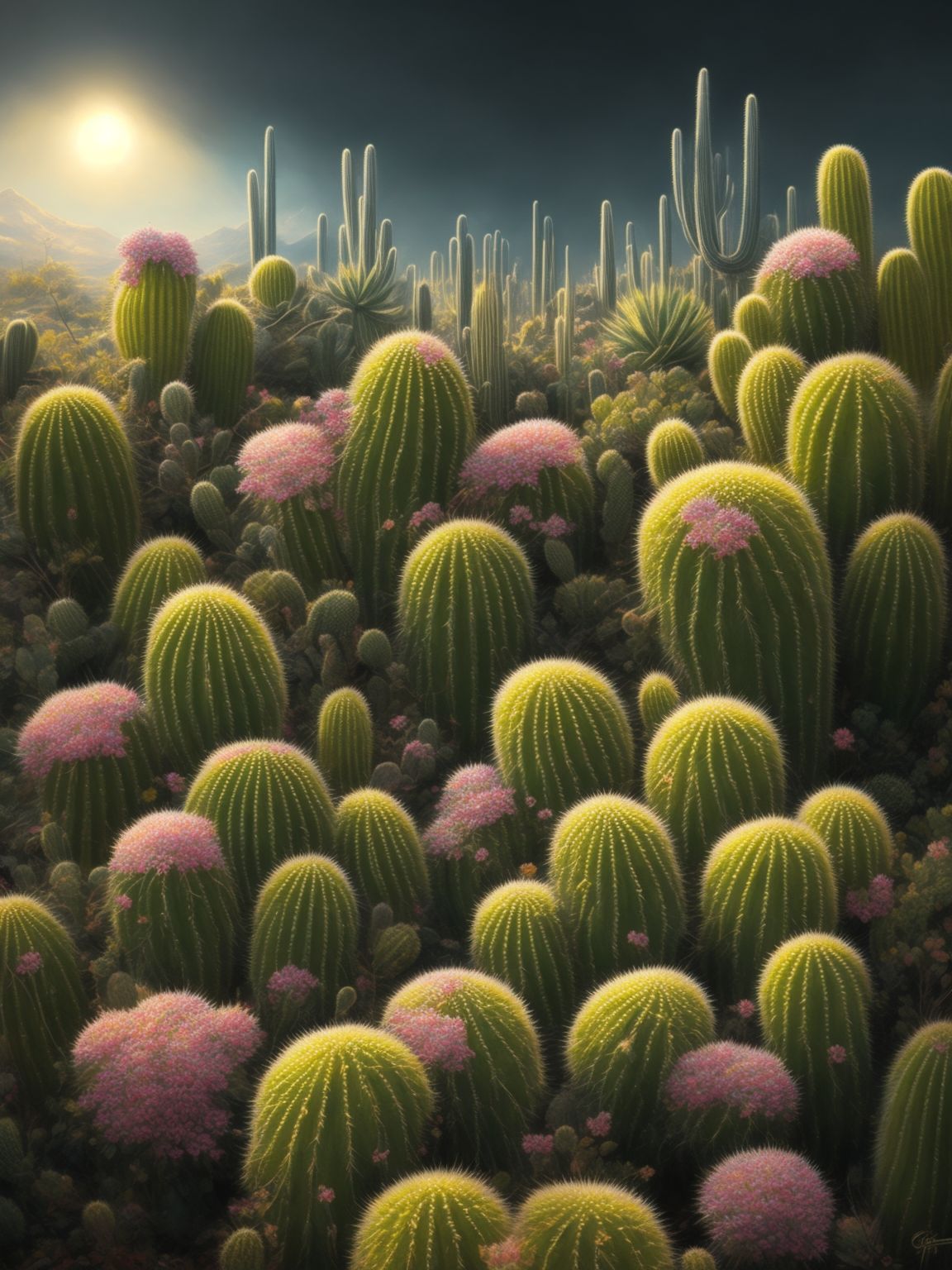 ashirashalom: A detailed drawing of cactus, olive-green, with rainbow ...