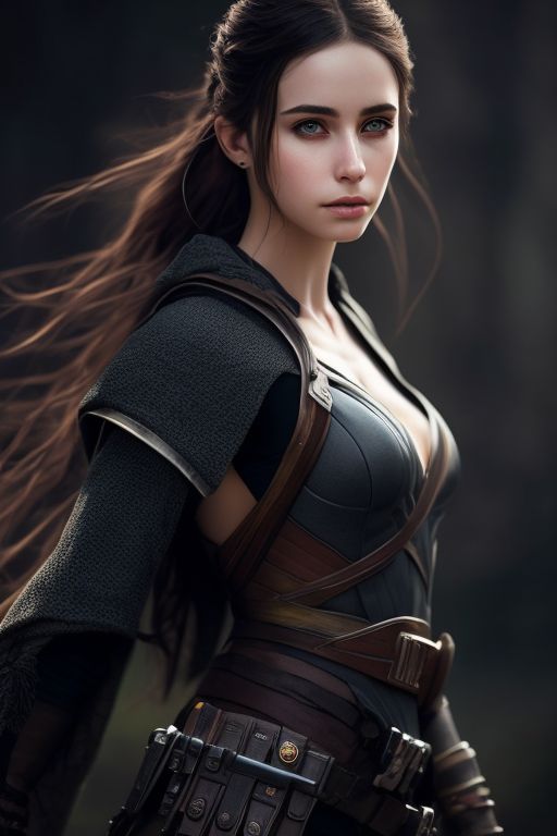 blaring-deer840: a full body photo shoot of jyn urso, shadar kai, long  pointed ears hidden behind her hair, sensual, pale skin, black form fitting  armor, standing in action pose