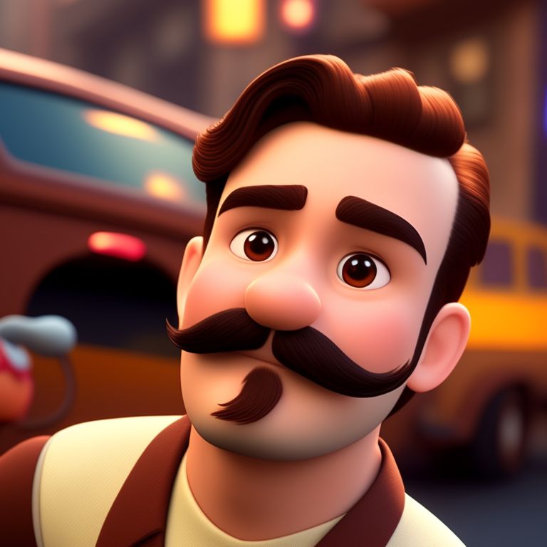 bira-AI-art: cartoon,pixar,boy with mustache and beard and brown hair