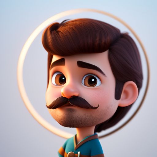 bira-AI-art: boy with mustache and beard and brown hair and eyes,pixar