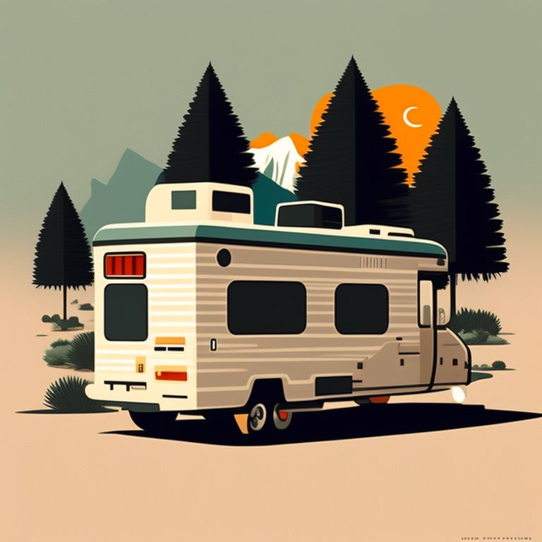ornery-raven430: retro RV with mountains and pine trees in the ...