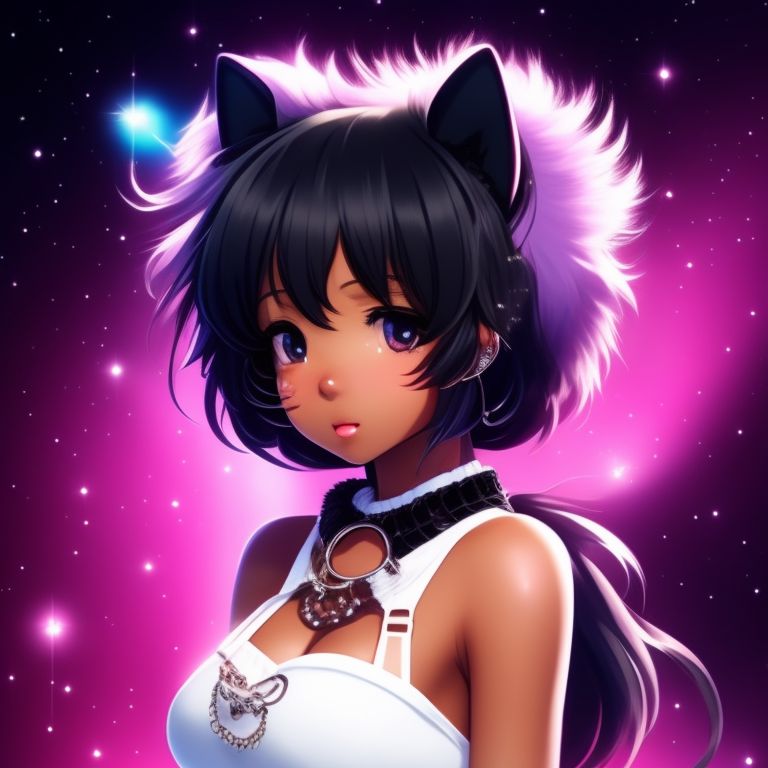 anime girl with white hair and cat ears