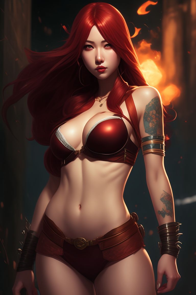 Merematrix Katarina red hair strapless brown bra sleeveless