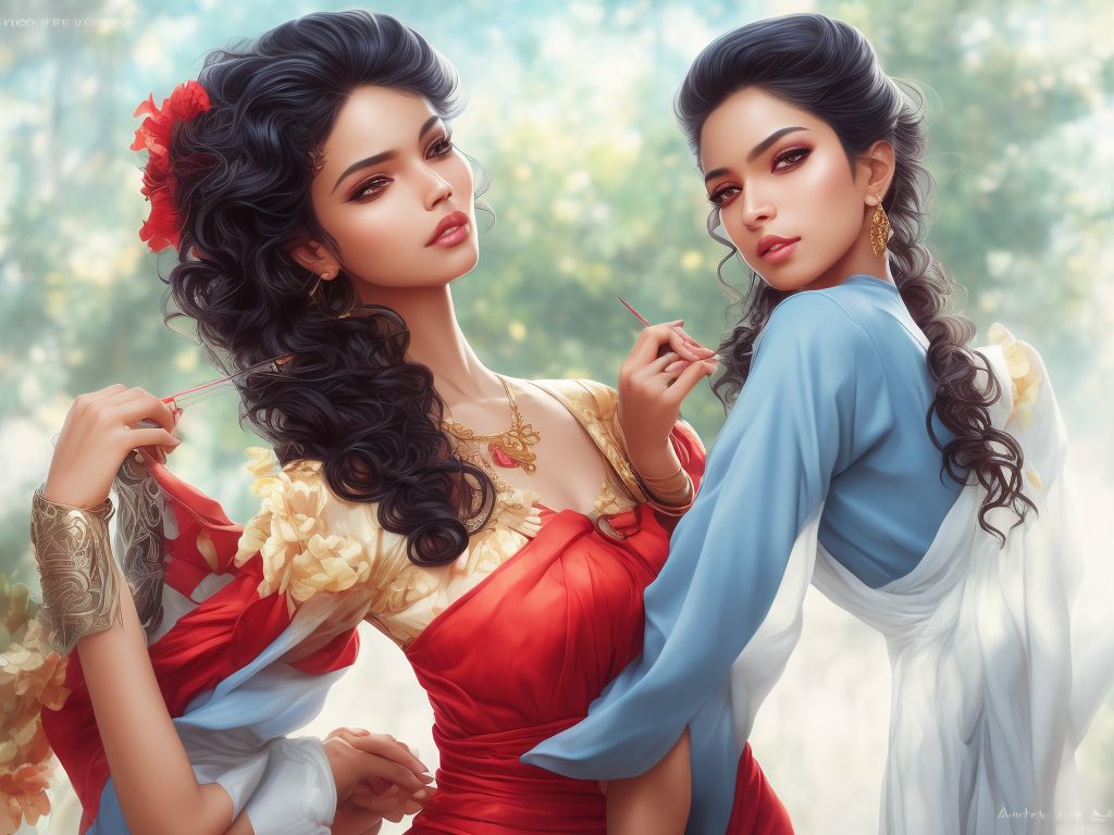 punymole429 Realistic of Sri Lankan dressmaking women using measuring