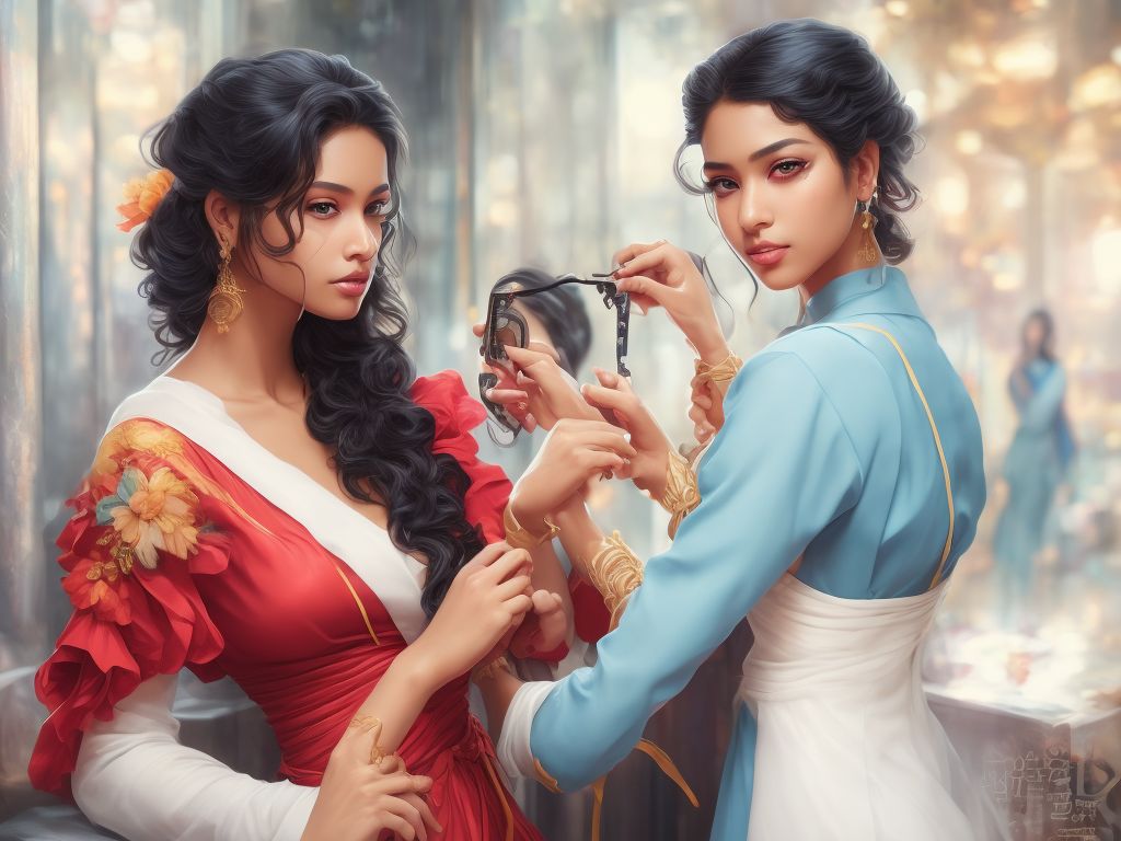 punymole429 Realistic of Sri Lankan dressmaking women using measuring