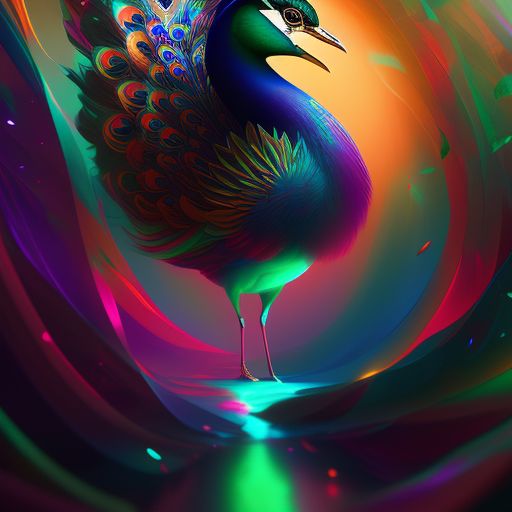 peacock flying into a rainbow