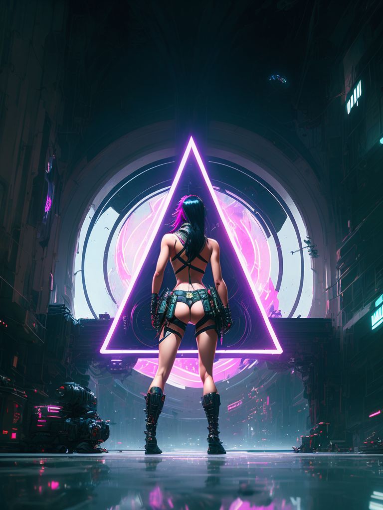 past-kudu995: beautiful and shapely cyberpunk-style woman staring into a  portal to another world