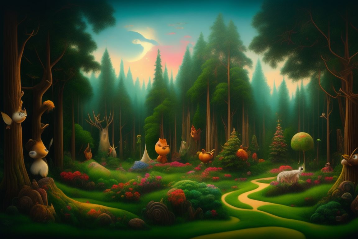 disney,forest background in mark ryden style, lowbrow art