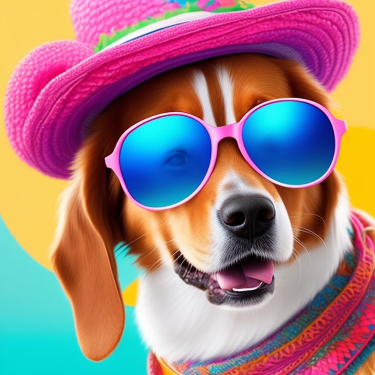 cheapcat717 Happy dog in sunglasses and hat for summer for decorating projects.