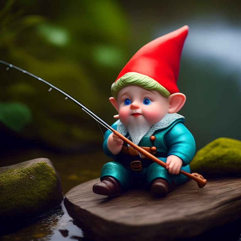 sticky-marten78: Young male gnome, fairy, fishing rod, sweet, funny,  sitting by a pond, big blue eyes, fish