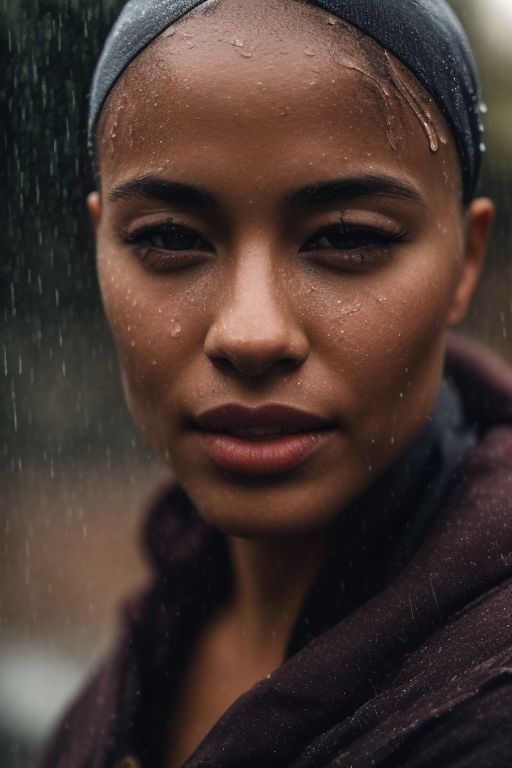 petty-kudu767: Beautiful sweaty bald young woman under rain storm