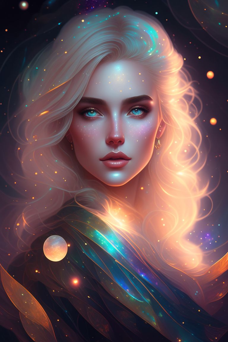 BonecoSinforoso: blonde woman, big bust, universe background, stars ...