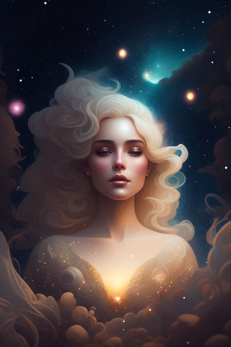 Bonecosinforoso: Blonde Woman, Big Bust, Universe Background, Stars 