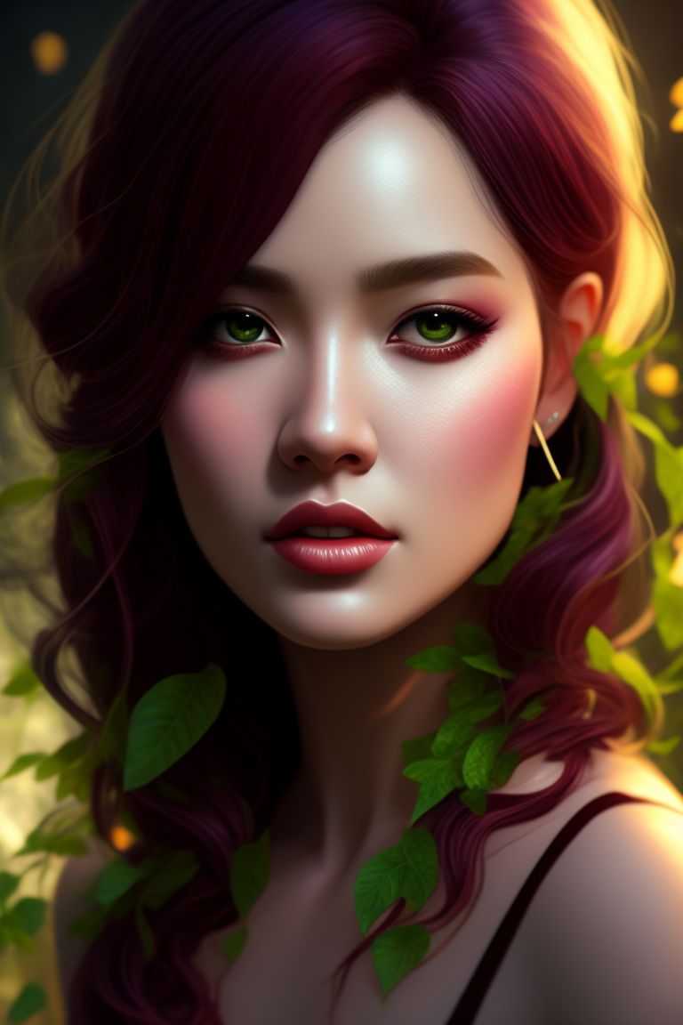 Merematrix poison ivy oil painting illustration portrait, alluring