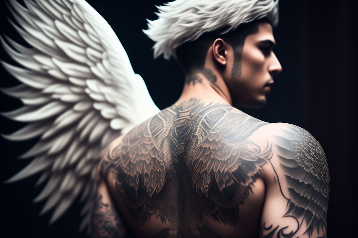 narrow-goat215: Alternative angel king with arm tattoos and white wings