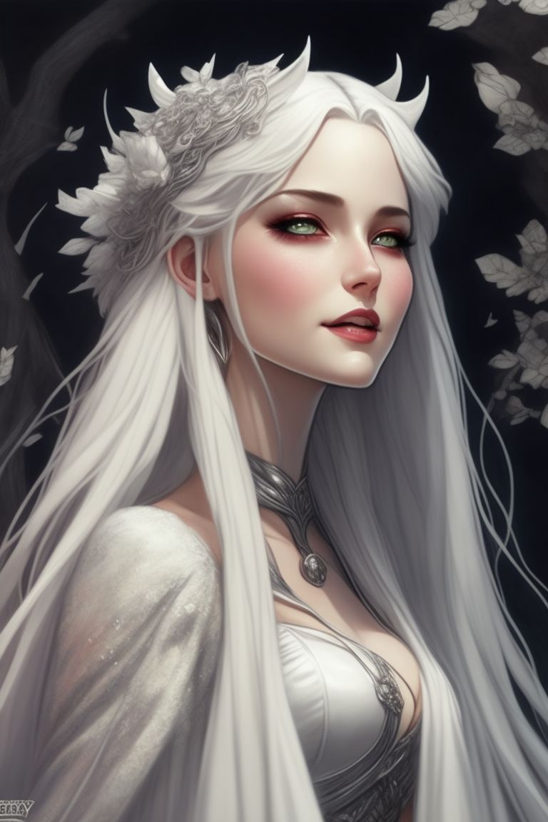 white hair girl art