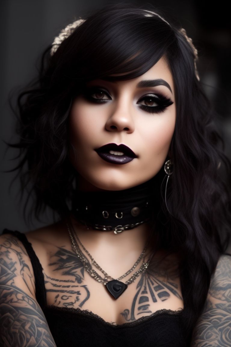 Jaya_Hess: Goth girl. Smile. Laughing mouth. Soft face, delicate features,  gentle, gothic, sincere, modern attire, small button nose, Vanessa Hudgens