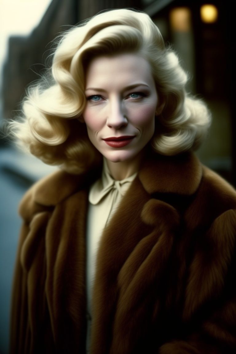 Blanche Cate Blanchett in the 1950 s 50s clothing Brown fur