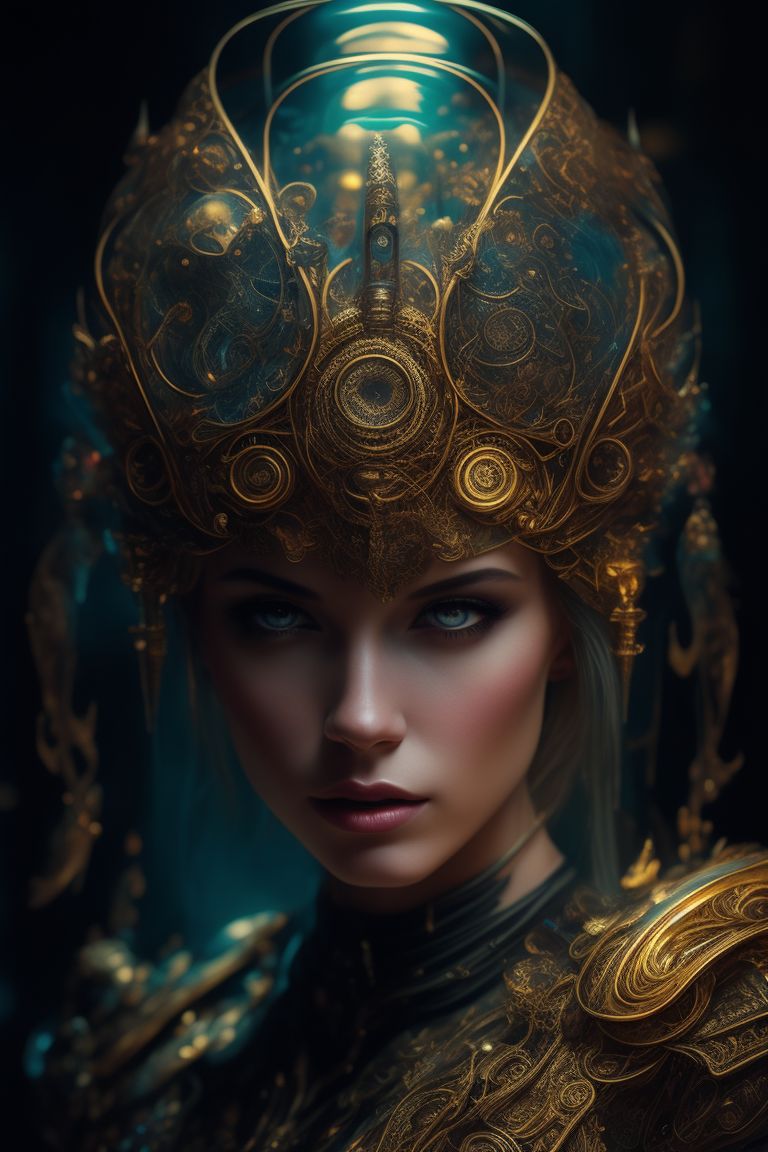 bira-AI-art: D&D portrait of , steampunk sensual girl with gold inserts ...