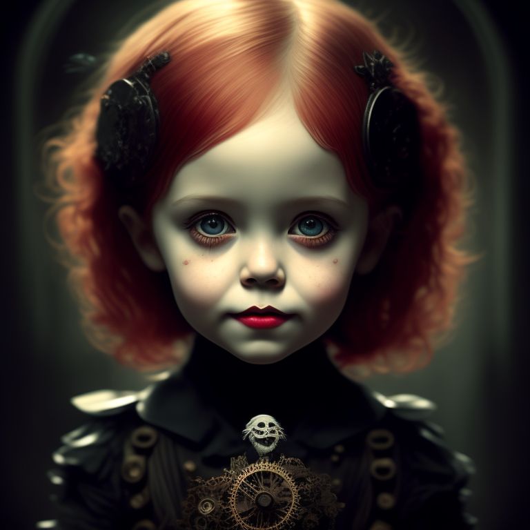 ROMMELL.VIANA: portrait cute little girl, red hair, using a crow, face ...