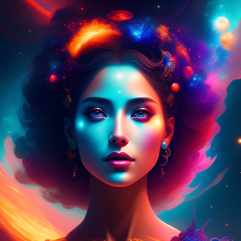 A beautiful blonde female Godess
, Abstract, Cosmic, Vibrant colors, nebulae, hot temperatures, Cool lighting, Digital painting, Highly detailed, Artstation, trending, 4k uhd image, by greg rutkowski and mandy jurgens and ruan jia.