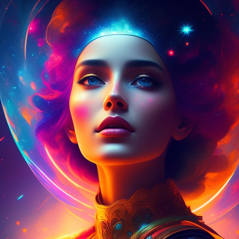 A beautiful blonde female Godess
, Abstract, Cosmic, Vibrant colors, nebulae, hot temperatures, Cool lighting, Digital painting, Highly detailed, Artstation, trending, 4k uhd image, by greg rutkowski and mandy jurgens and ruan jia.