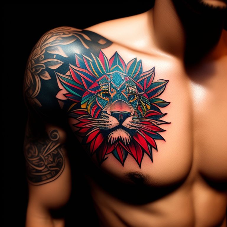 American Traditional Lion Tattoo