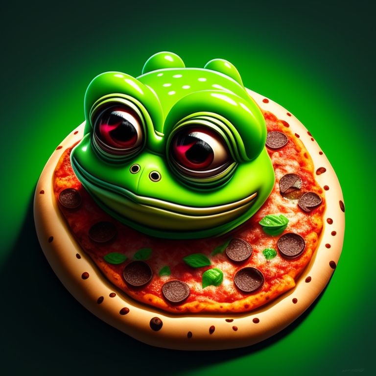 pepe the frog 
meme
pizza, Trendy, comical, Highly detailed, Bright colors, Sharp focus, Illustration, art by artgerm and greg rutkowski.