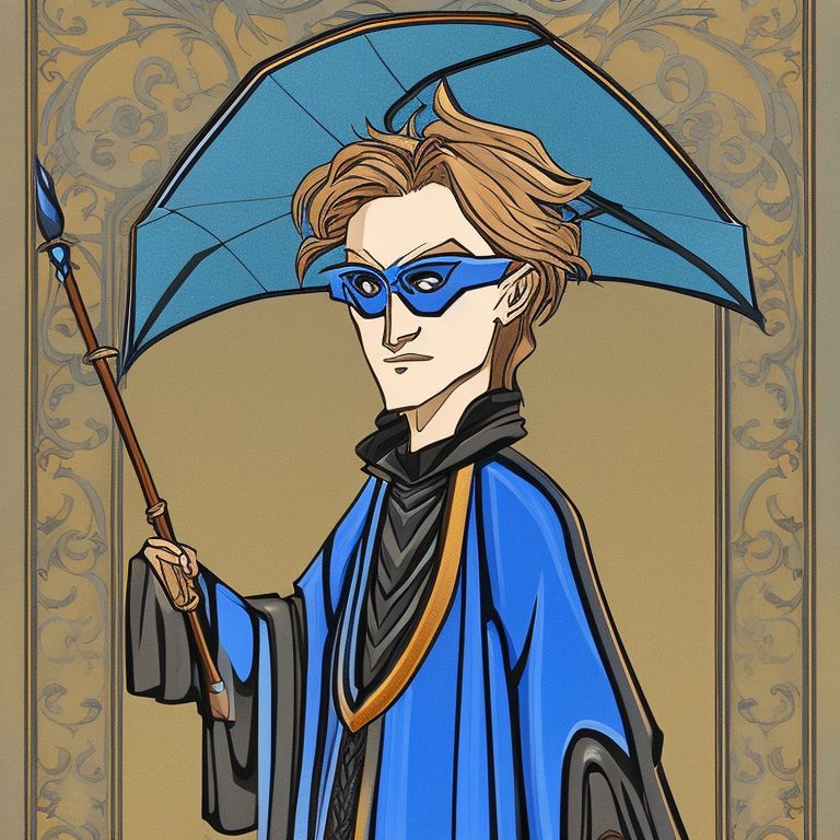 skinny 30 year old nerd in blue wizard robes. Medieval fantasy drawing, fantasy style.
