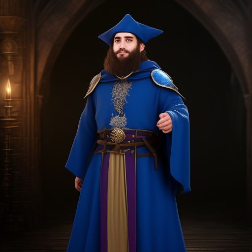 ugly 30 year old nerd in blue wizard robes. Medieval fantasy, fantasy style.