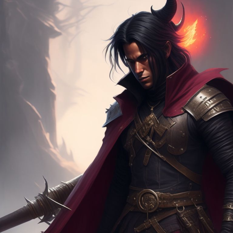 speedy-finch694: Male tiefling warlock. Red skin, black long hair, with ...