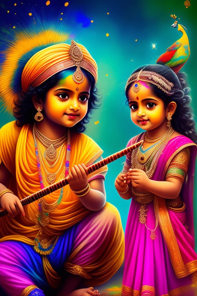 gigantic-fox28: little Radha Krishna playing with flute and ...