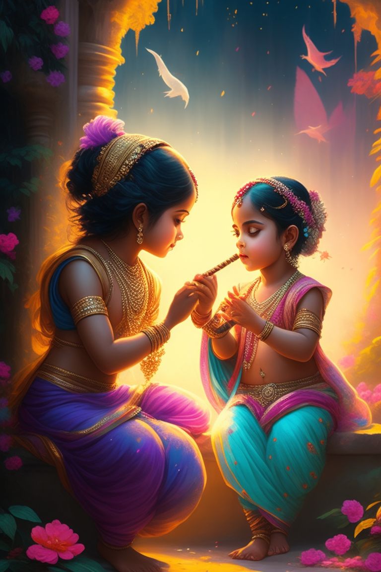 gigantic-fox28: little Radha Krishna playing with flute and ...