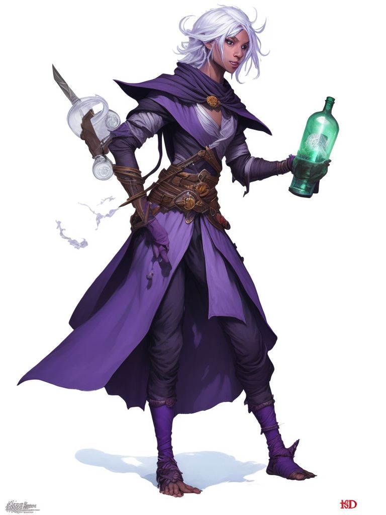 smart-donkey354: a drow monk with purple skin holding a bottle of wine