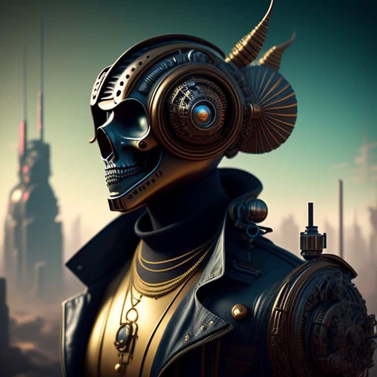 frillyhawk344 bronze steampunk Skull in the style of frank frazetta