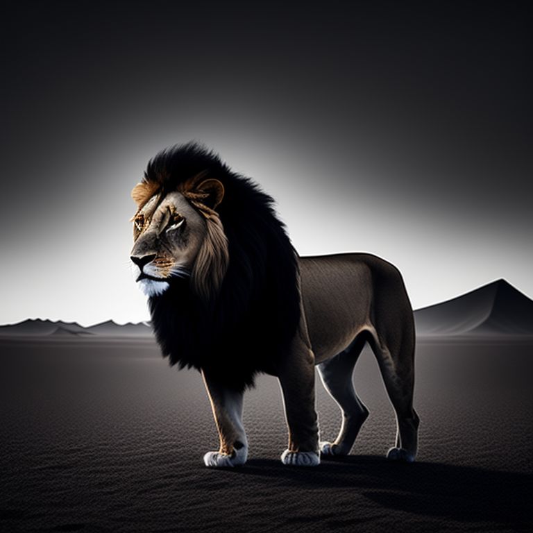 wary-jaguar937: Un lion noir dans le désert au ciel étoilé