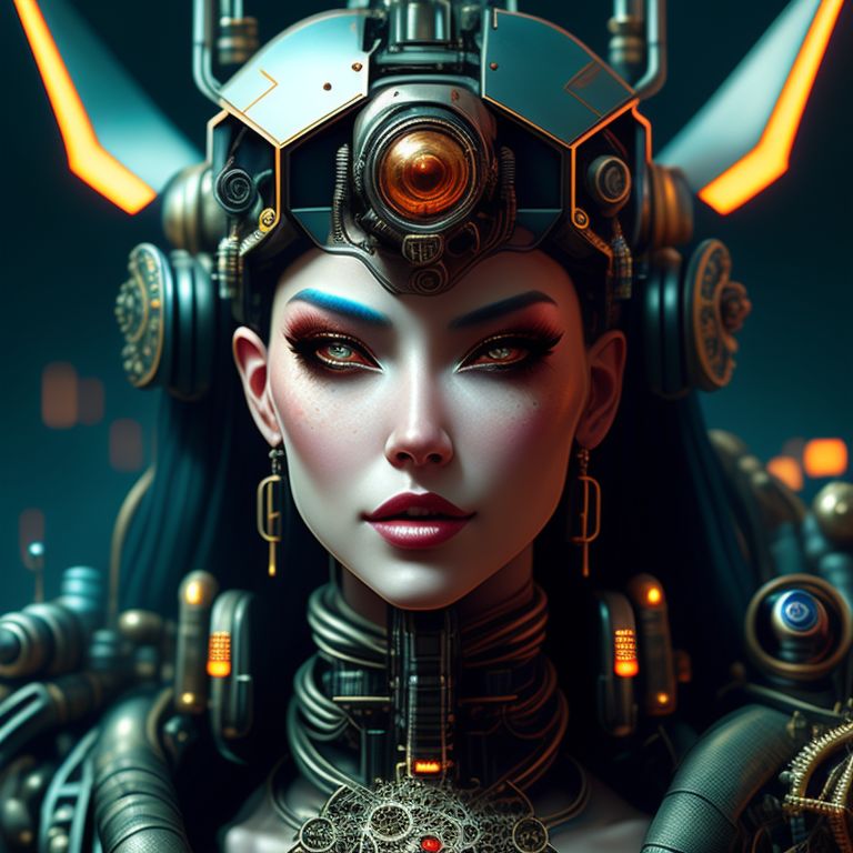 frilly-hawk344: portrait of a beautiful cybernetic villainess ...