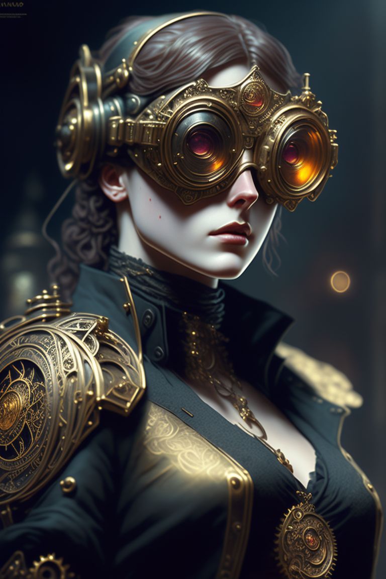 Close Portrait Handsome Young Man Steampunk Goggles Golden Mask