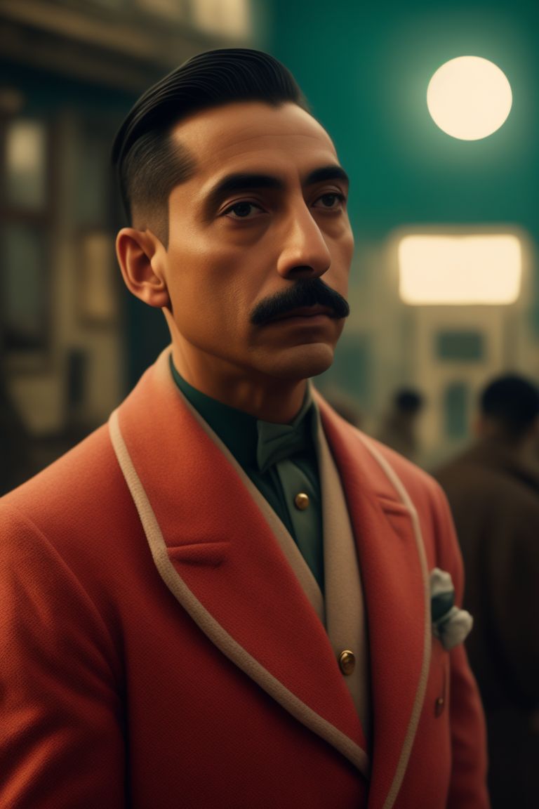 fond-fox971: Hispanic man with a short buzz cut in a scene from a wes  anderson film, The Grand Budapest Hotel, the French dispatch, Moonrise  Kingdom, The Darjeeling Limited, The Life Aquatic with