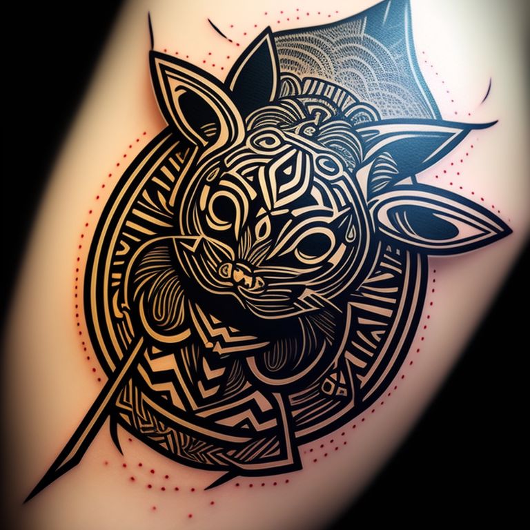 eager-elk600: A 2D tribal style Raichu, where thick black lines are used to  highlight the most prominent features of the character, for a tattoo