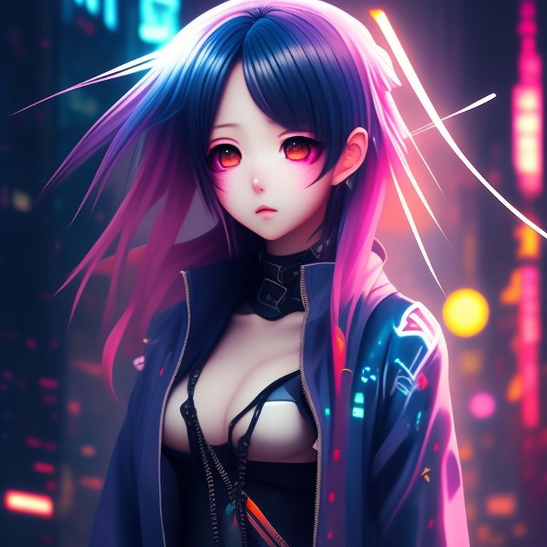 winding-koala59: cyberpunk Anime girl with mid-length white hair playing on  her phone