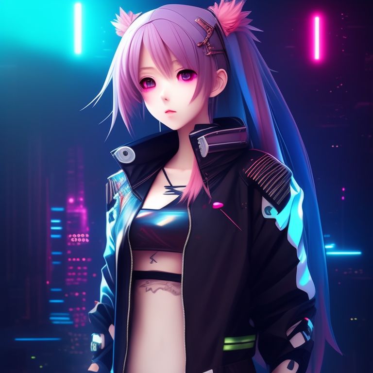 winding-koala59: cyberpunk Anime girl with mid-length white hair playing on  her phone