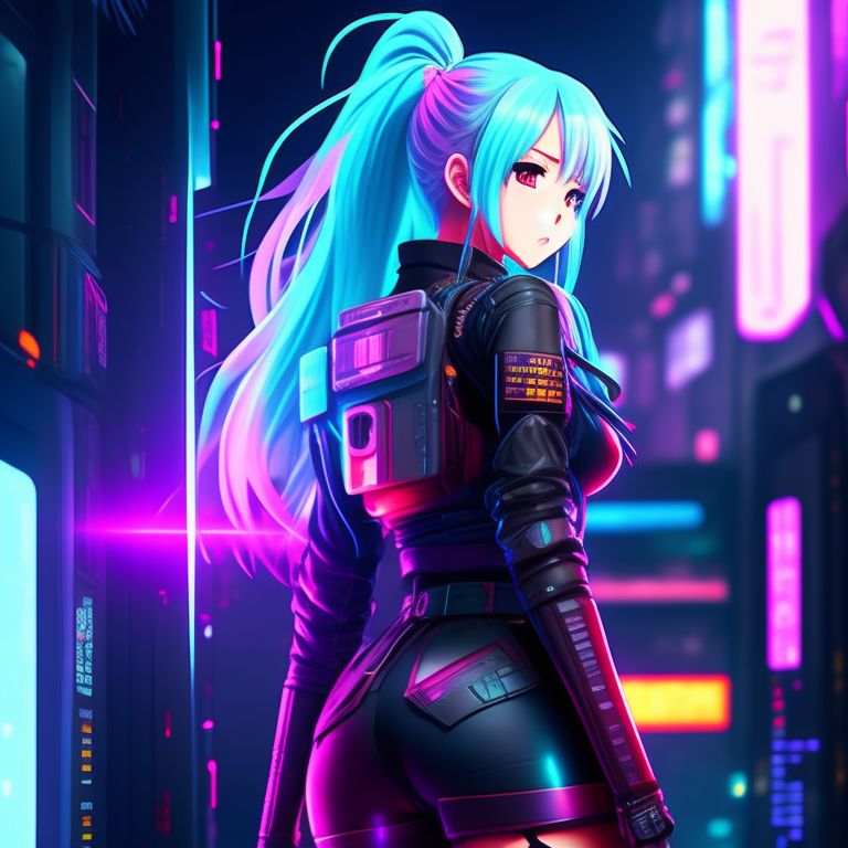 winding-koala59: cyberpunk Anime girl with mid-length white hair playing on  her phone