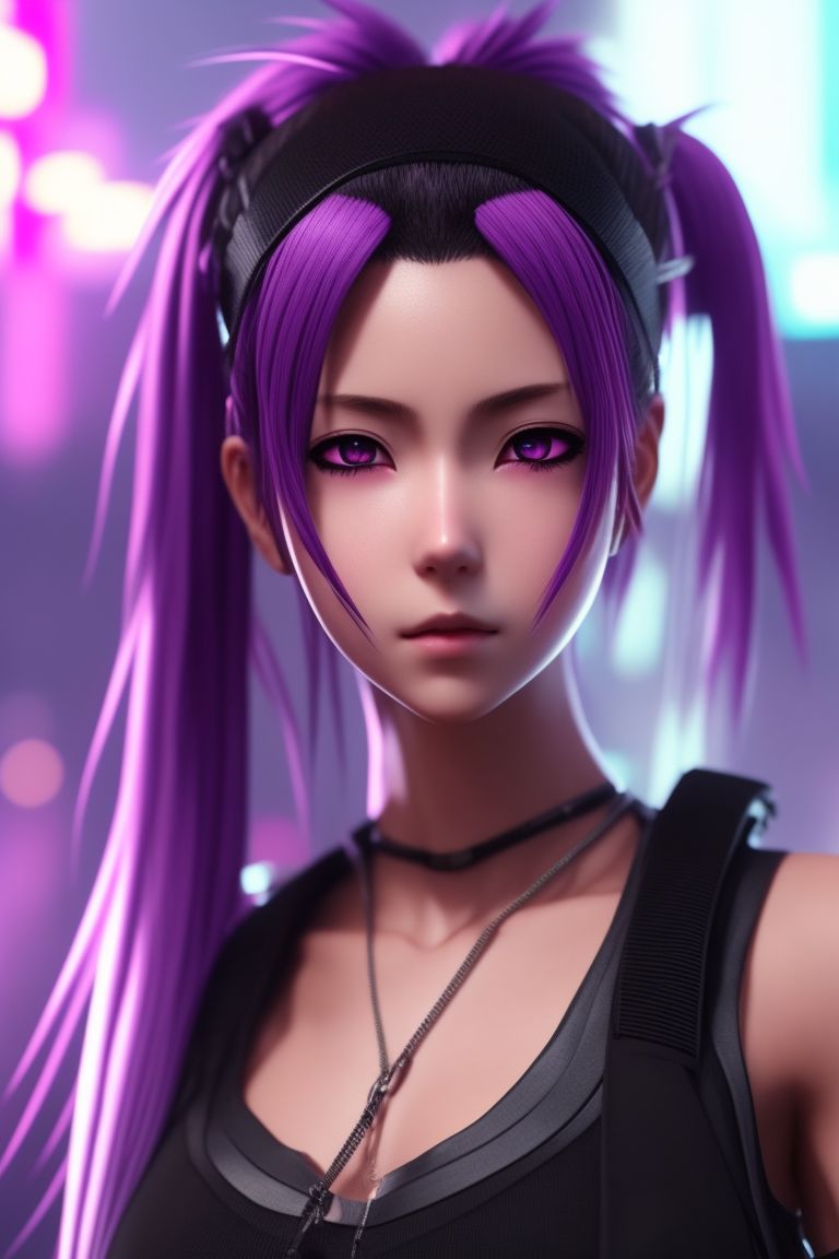 winding-koala59: anime girl with purple hair tied in a ponytail. She ...