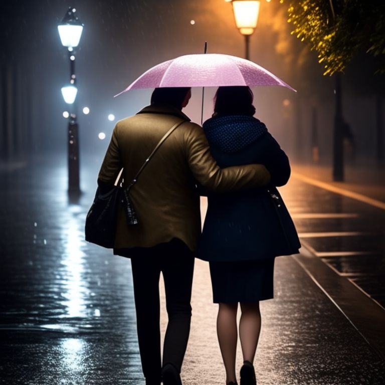 nature-fox: a young couple walks in the rain under the streetlight, one ...