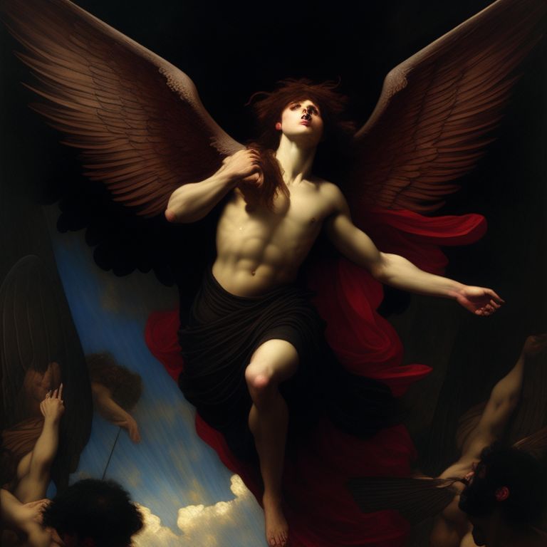 likable-gaur341: A oil-painting of a fallen angel falling in the sky in  michelangelo's style