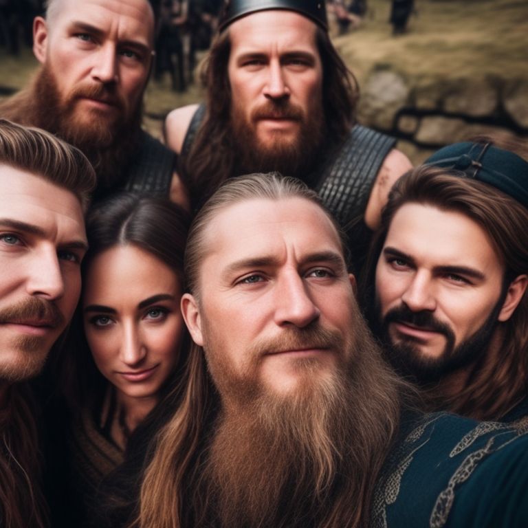 known-salmon767: a group of middle age rugged male vikings huddled ...