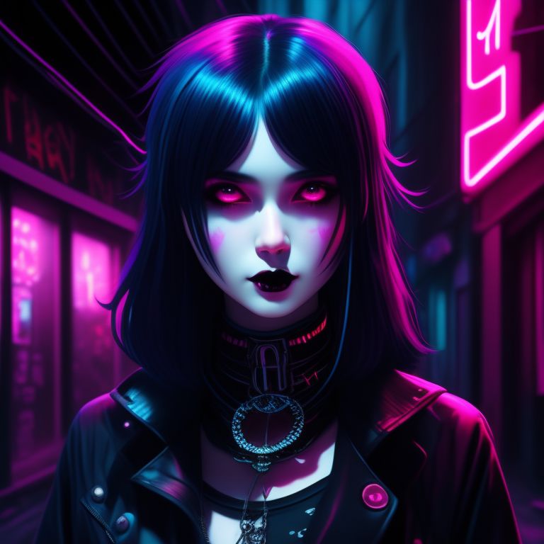Goth Girl, pink highlights - D's Designs - Digital Art, People